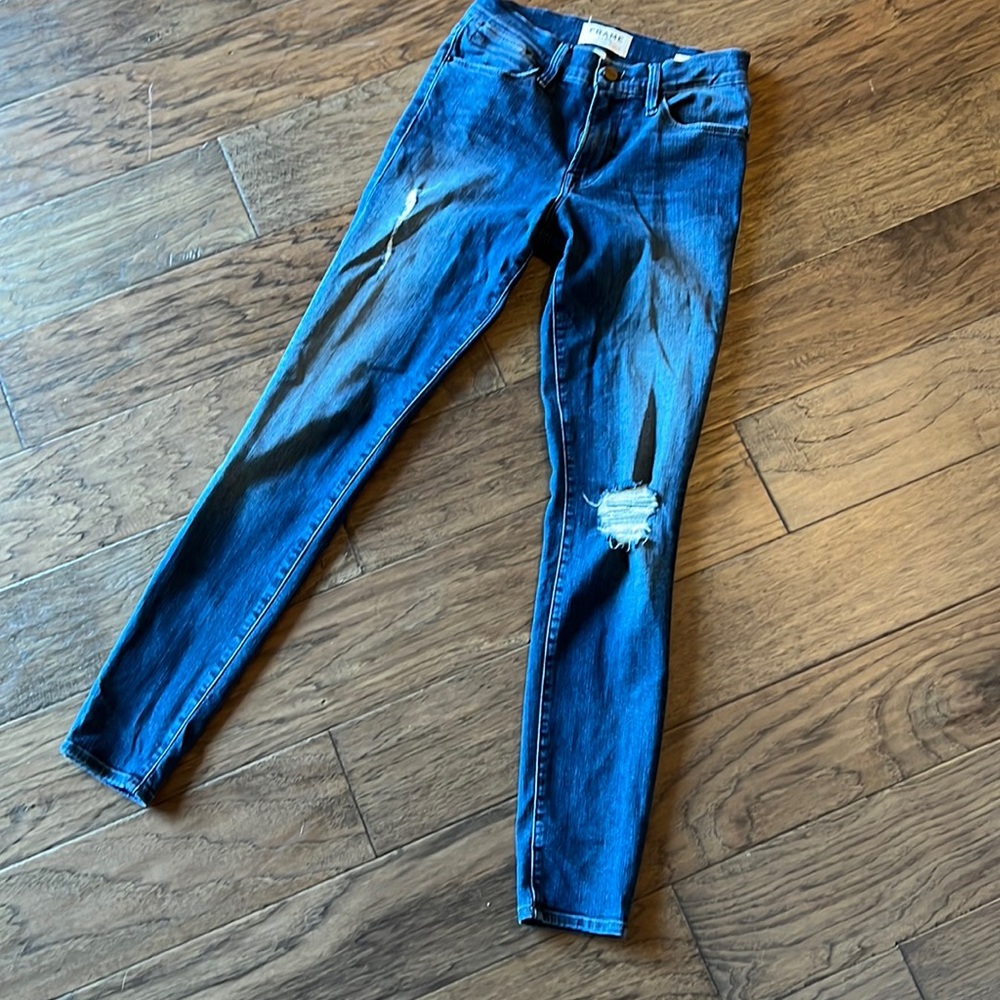 frame le high skinny distressed jeans